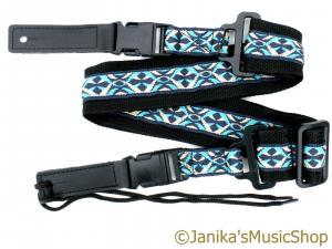 GUITAR STRAP QUICK RELEASE BLACK CYAN PATTERN